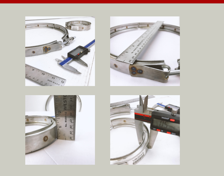 ECO exhaust clamp measured with rulers and a digital caliper
